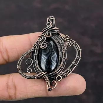 Подвеска Psilomelane, медная проволочная обертка, подвеска из натурального драгоценного камня, медная подвеска, ювелирное изделие ручной работы, подарок на годовщину, проволочная обертка