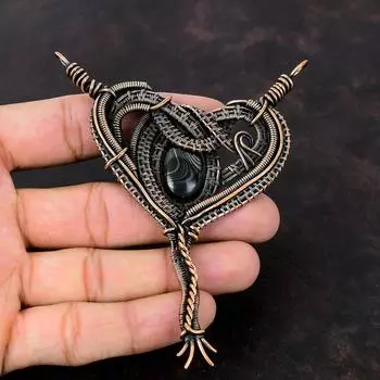 Подвеска Psilomelane Медная проволока Кулон Дизайнерский кулон Антикварные ювелирные изделия Подарок для мамы Подвеска из драгоценного камня ручной работы Ювелирные изделия из медной проволоки