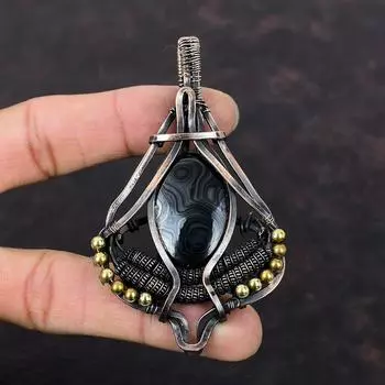 Подвеска Psilomelane, медная проволока, ювелирные изделия, подвеска из натурального драгоценного камня, медная подвеска, ювелирные изделия ручной работы, подвеска из проволочной обмотки, подарок для мамы