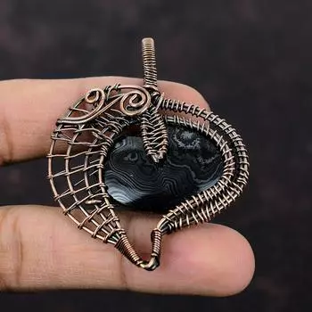 Подвеска Psilomelane, обернутая медной проволокой, подвеска из меди, ювелирные изделия из натурального драгоценного камня, обернутая проволокой, подарок для женщин, подвеска ручной работы