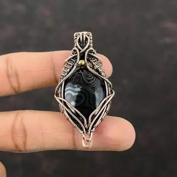 Подвеска Psilomelane, подвеска из медной проволоки с драгоценным камнем, ювелирные изделия из меди, ювелирные изделия ручной работы с проволочной оберткой, подарок на годовщину, подвеска новейшего дизайна