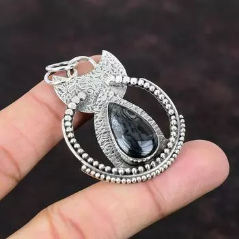 Подвеска Psilomelane Удивительная подвеска из драгоценного камня Подвеска из стерлингового серебра 925 пробы Уникальный стиль Подвеска Ювелирные изделия из псиломелана Подвеска ручной работы для подарка