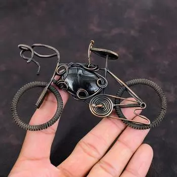 Подвеска Psilomelane, ювелирные изделия из медной проволоки, кулон ручной работы с драгоценным камнем, медная подвеска-цикл, этнические украшения, подвеска из проволоки, для подарка