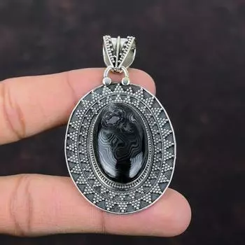 Подвеска Psilomelane, винтажные украшения, подвеска из стерлингового серебра 925 пробы, удивительные ювелирные изделия из драгоценных камней, подвеска ручной работы, подарок для матери, ювелирные изделия из камня по случаю рождения