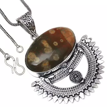 Подвеска Радужный Калсилика Драгоценный Камень Ручной Работы Антикварное Серебряное Украшение 2.25