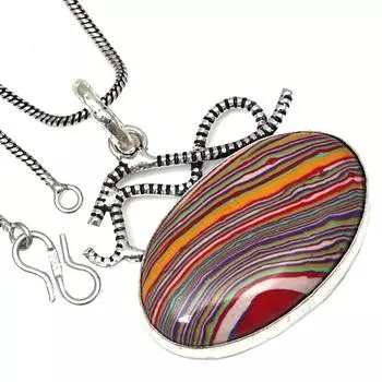 Подвеска Радужный Калсилика Драгоценный Камень Ручной Работы Антикварное Серебряное Украшение 1.75