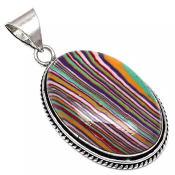 Подвеска Радужный Калсилика Драгоценный Камень Серебряное Украшение Ручной Работы 1.75