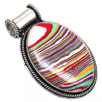 Подвеска Радужный Калсилика Драгоценный Камень Серебряное Украшение Ручной Работы 1.75