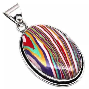 Подвеска Радужный Калсилика Драгоценный Камень Серебряное Украшение Ручной Работы 1.75