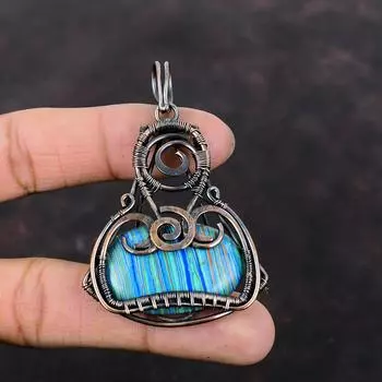 Подвеска Rainbow Calsilica, медная проволока, обернутая ювелирными изделиями, подвеска из драгоценных камней, обернутая проволокой, подвеска из меди ручной работы для подарка, антикварные ювелирные изделия