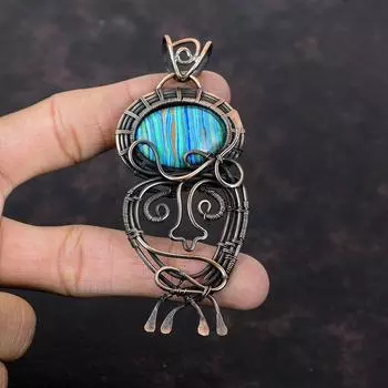 Подвеска Rainbow Calsilica, обернутая медной проволокой, подвеска из драгоценного камня, настоящая радужная кальциевая бижутерия, ручная работа, обернутая медной проволокой, подарок для него