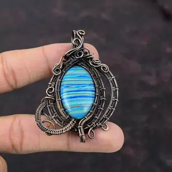 Подвеска Rainbow Calsilica, подвеска из медной проволоки, ювелирные изделия с драгоценными камнями, уникальная подвеска, ювелирные изделия из медной проволоки, подвеска ручной работы, подарок для него