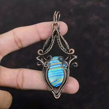 Подвеска Rainbow Calsilica, подвеска из медной проволоки, настоящие драгоценные камни, подвеска Boho Hippie, подвеска ручной работы, медные украшения, подарок для него