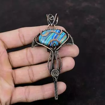 Подвеска Rainbow Calsilica, подвеска из медной проволоки с драгоценным камнем, элегантная подвеска из ювелирного дизайнера, подвеска ручной работы, медная подвеска, подарок для него