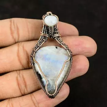Подвеска Rainbow Moonstone, медная проволочная обертка, медные украшения, лунный камень, ручная работа, достойный подарок в виде проволоки из драгоценных камней для нее