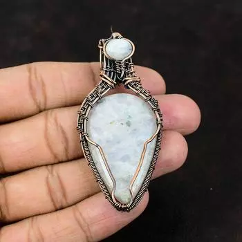 Подвеска Rainbow Moonstone, медная проволочная обертка, медные украшения, лунный камень, подвеска ручной работы, драгоценный камень, женские украшения, подарок для нее