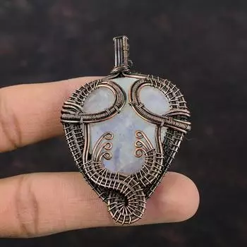 Подвеска Rainbow Moonstone, медная проволочная обертка, подвеска из настоящего драгоценного камня, проволочная обертка, ювелирное изделие, подвеска для подарка, медные украшения ручной работы