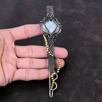 Подвеска Rainbow Moonstone, подвеска из медной проволоки, подвеска-ключ ручной работы, подвеска из медной проволоки, ювелирное изделие, потрясающий кулон из драгоценного камня, подарок для матери