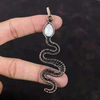 Подвеска Rainbow Moonstone, подвеска из медной проволоки, ювелирное изделие ручной работы, подвеска в виде змеи, ювелирное изделие из медной проволоки, подвеска из драгоценного камня, подарок для нее