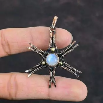 Подвеска Rainbow Moonstone, подвеска из медной проволоки, подвеска Star, подвеска из драгоценного камня ручной работы, ювелирные изделия из медной проволоки, подарки для него, женская подвеска