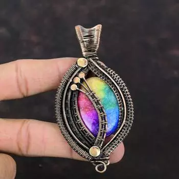 Подвеска Rainbow Solar Quartz Druzy, подвеска из медной проволоки, подвеска ручной работы, очень красивая подвеска из меди, ювелирное изделие из драгоценных камней, подарок на помолвку