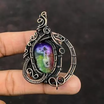 Подвеска Rainbow Solar Quartz Druzy, подвеска из медной проволоки, подвеска ручной работы из драгоценных камней, медные украшения, подвеска в стиле бохо-хиппи, подарки на помолвку