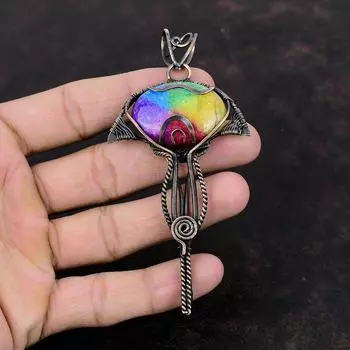 Подвеска Rainbow Solar Quartz Druzy, подвеска из медной проволоки с драгоценным камнем, ручная работа, абсолютно новый кулон, подарок для него, уникальный дизайн из меди, ювелирные изделия