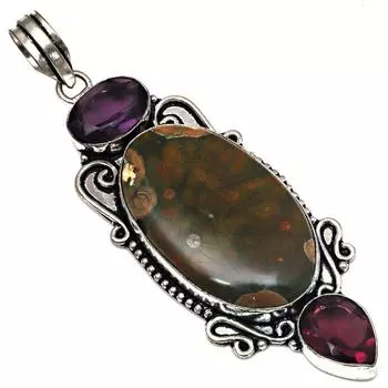 Подвеска Rainforest Jasper Amethyst Jewel Silver Jewelry 3.25