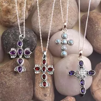 Подвеска Рейки, 4 набора подвесок-крестов, подвеска с кристаллами, серебряная подвеска, ювелирные изделия ручной работы (Цепь не включена)) синий