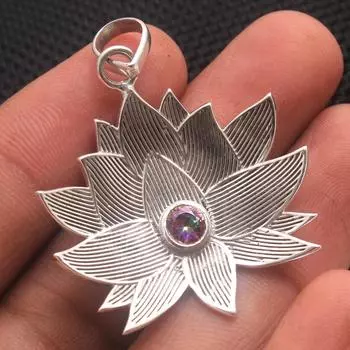 Подвеска Рейки, граненый мистический топаз, драгоценный камень, кулон с цветком лотоса