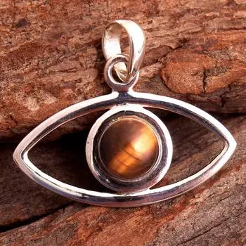 Подвеска Рейки, Подвеска с кристаллами, Подвеска с тигровым глазом, Серебряные украшения, Серебряная подвеска 925 пробы, Ювелирные изделия ручной работы, Подвеска сглаза коричневый