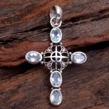 Подвеска Рейки, Сердолик, Подвеска с голубым топазом, Натуральный драгоценный камень, Серебряная подвеска, Подвеска-крест, Подарки для нее синий