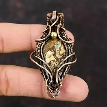 Подвеска Rock Calci, драгоценные камни, подвеска из медной проволоки, антикварная подвеска ручной работы, подарок для матери, дизайнерские украшения, ювелирные изделия Rock Calci