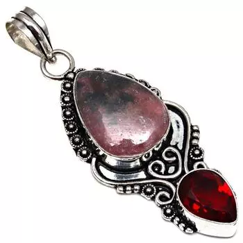 Подвеска родонит гранат драгоценный камень подарок для нее серебряные украшения 2.5