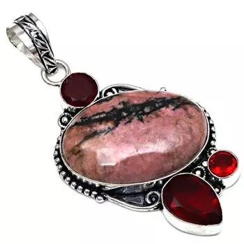 Подвеска Родонит ГранатДрагоценный Камень Подарок Для Нее Серебряные Украшения 2.5