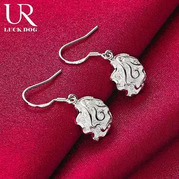 Подвеска-роза из стерлингового серебра 925 пробы с серьгами для пирсинга. Модные свадебные украшения. 2.80*1.30cm