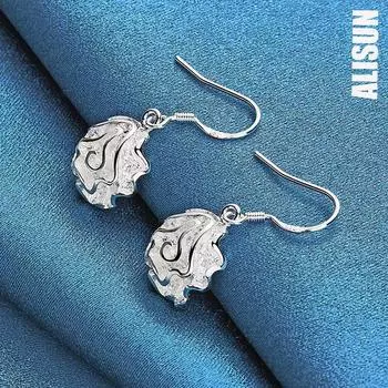 Подвеска-роза из стерлингового серебра 925 пробы с серьгами для пирсинга. Модные свадебные украшения. 2.80*1.30cm