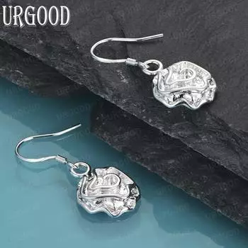 Подвеска-роза из стерлингового серебра 925 пробы с серьгами для пирсинга, модные свадебные украшения 2.80*1.30cm