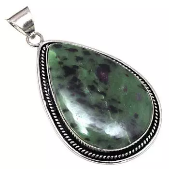 Подвеска рубин цоизит драгоценный камень ручной работы подарок для нее серебряные украшения 2.25