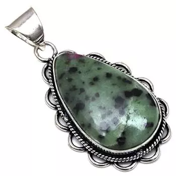 Подвеска рубин цоизит драгоценный камень ручной работы подарок для нее серебряные украшения 1.75