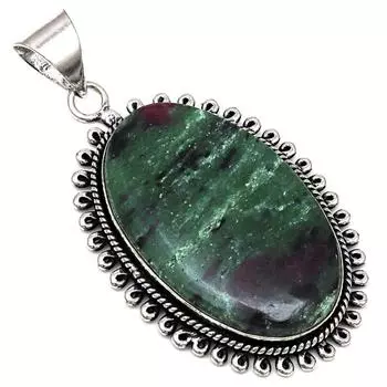 Подвеска рубин цоизит драгоценный камень ручной работы подарок для нее серебряные украшения 2.25