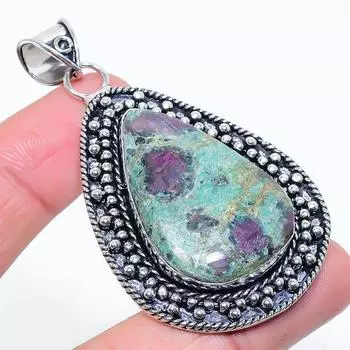 Подвеска Ruby Fuchsite из стерлингового серебра 925 пробы, созданная в лаборатории вручную, 2,64 дюйма i6T48