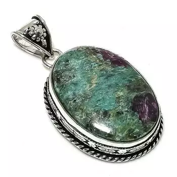 Подвеска Ruby Fuchsite Lab Created Handmade из стерлингового серебра 925 пробы 2,21 дюйма h7M56
