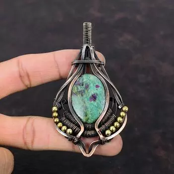 Подвеска Ruby Fuchsite, подвеска из медной проволоки, ручная работа, медные украшения, оригинальный кулон из драгоценных камней, подвеска из проволоки для подарка, женская подвеска