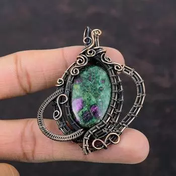 Подвеска Ruby Fuchsite, подвеска из медной проволоки, подвеска ручной работы, медные украшения, подвеска из настоящего драгоценного камня, подвеска из проволоки, подвеска для подарков