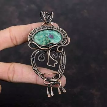 Подвеска Ruby Fuchsite, подвеска из медной проволоки, подвеска ручной работы, драгоценный камень, медные украшения, совершенно новая подвеска, подвеска из проволоки, подарок для мамы