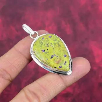 Подвеска ручной работы Atlantisite, новейший дизайн, подвеска из цельного серебра 925 пробы с драгоценными камнями, подарок для матери 2.36 Inches зелёный