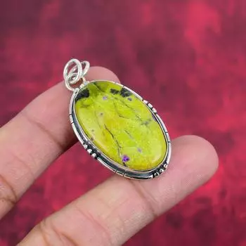 Подвеска ручной работы Atlantisite, новейший дизайн, подвеска из цельного серебра 925 пробы с драгоценными камнями, подарок для матери 1.93 Inches зелёный