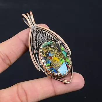 Подвеска ручной работы Fiesta Kingman с драгоценными камнями из чистой медной проволоки, обернутая ювелирными изделиями для нее 3.23 Inches зелёный