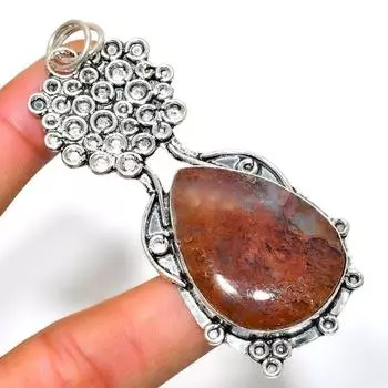 Подвеска ручной работы из африканского мха с посеребрением 925 пробы 3,03 дюйма 3.03 коричневый